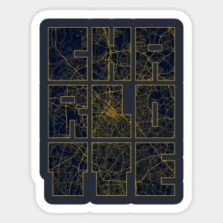 Charlotte, USA City Map Typography - Gold Art Deco Sticker